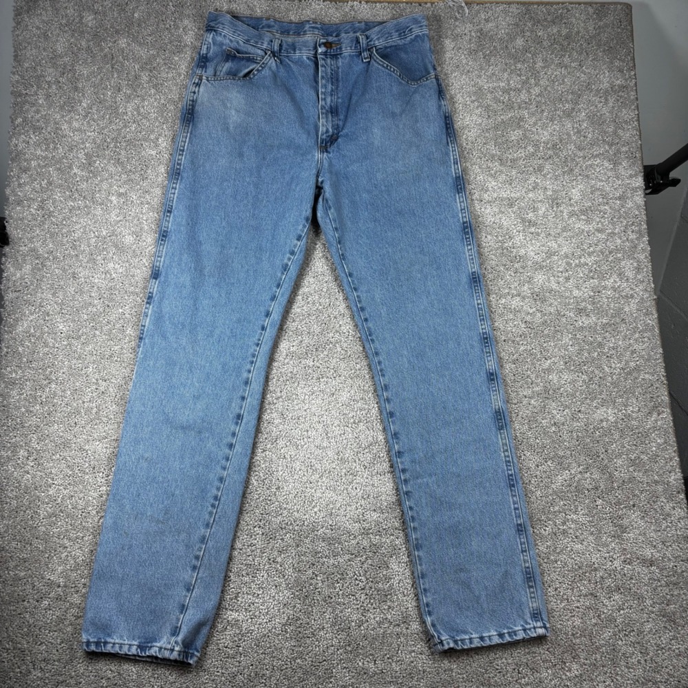 Wrangler Regular Fit Straight Leg Jeans Medium Wash Blue Denim 32x34 High Rise